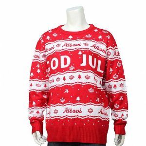 Red And White Letters Jacquard Crew Neck Best Mens Christmas Sweaters Supplier