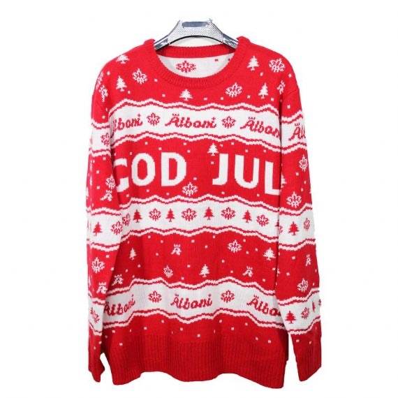 Cuello redondo de jacquard de letras rojas y blancas El mejor proveedor de suéteres navideños para hombre