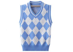 Sleeveless Jacquard School Uniform Vest , Cotton School Uniform V Neck Sweater