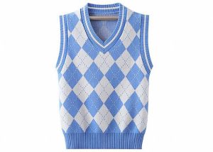 Sleeveless Jacquard School Uniform Vest , Cotton School Uniform V Neck Sweater