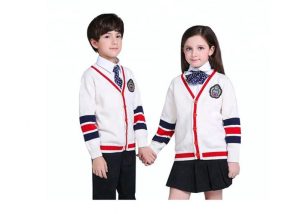 Children Knitted Girls Red School Cardigan Sweater Striped Sleeve Pattern