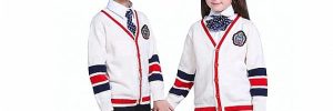 Children Knitted Girls Red School Cardigan Sweater Striped Sleeve Pattern