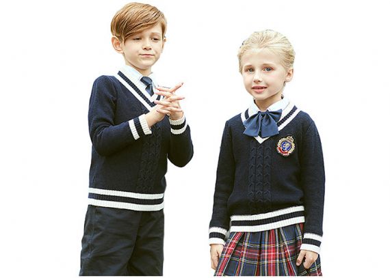 Cuello en V del estilo europeo del suéter del vestido de la escuela del muchacho y de la muchacha del diseño del OEM