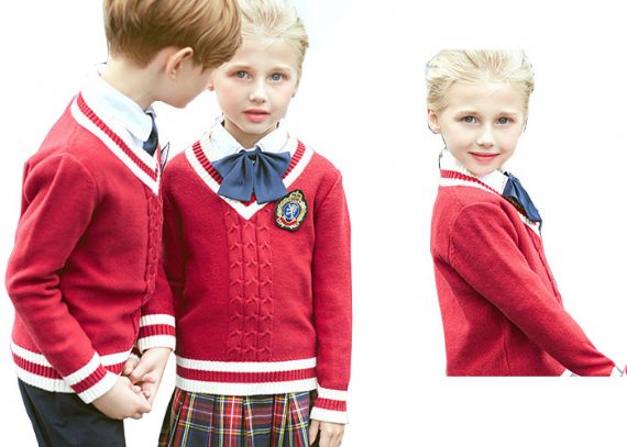 Cuello en V del estilo europeo del suéter del vestido de la escuela del muchacho y de la muchacha del diseño del OEM