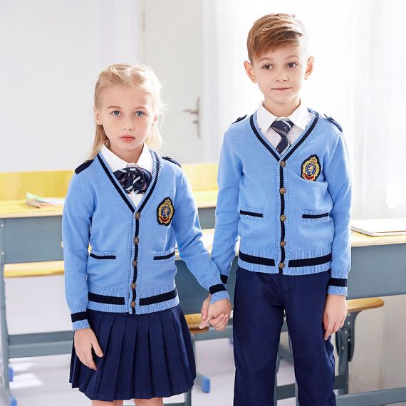 Navy Blue Anti – Pilling School Uniform Sweaters, Boys And Girls School Cardigan