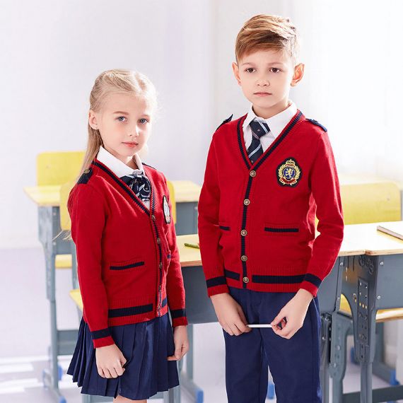 Suéteres de uniforme escolar azul marinho anti-pilling, cardigã escolar para meninos e meninas