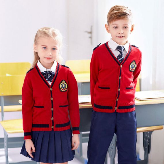 Suéteres de uniforme escolar azul marinho anti-pilling, cardigã escolar para meninos e meninas