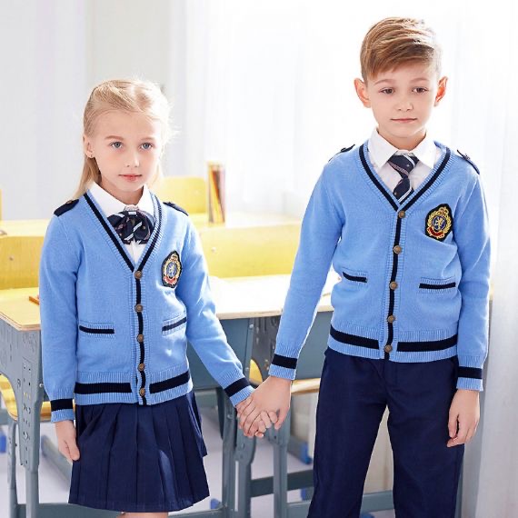 Navy Blue Anti - Pilling School Uniform Sweaters, Boys And Girls School Cardigan