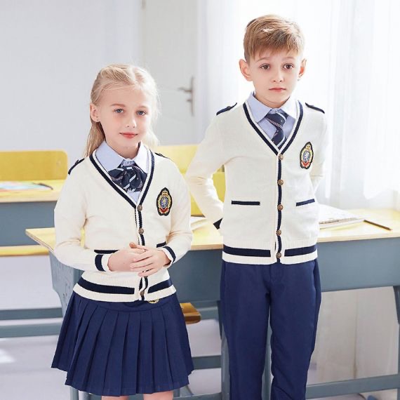 Navy Blue Anti - Pilling School Uniform Sweaters, Boys And Girls School Cardigan