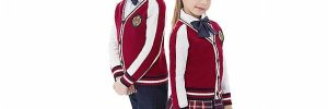 Anti - Pilling V Neck School Uniform Cardigan Sweaters Red And White Color