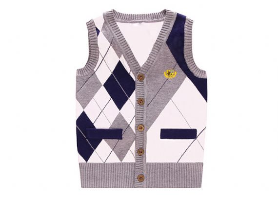 Chaleco de uniforme escolar de algodón puro tejido de intarsia
