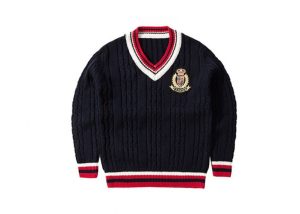 V Neck Thick Cable Knitted School Dress Sweater Cotton Kids Pullover Sweater