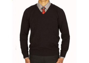 Kids Navy Winter School Uniform Sweaters Customized Ribbed Cuffs And Hem