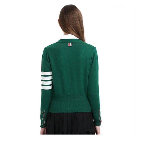 Cárdigan con cuello en V Botón de algodón Cárdigans escolares verdes para niñas de collage