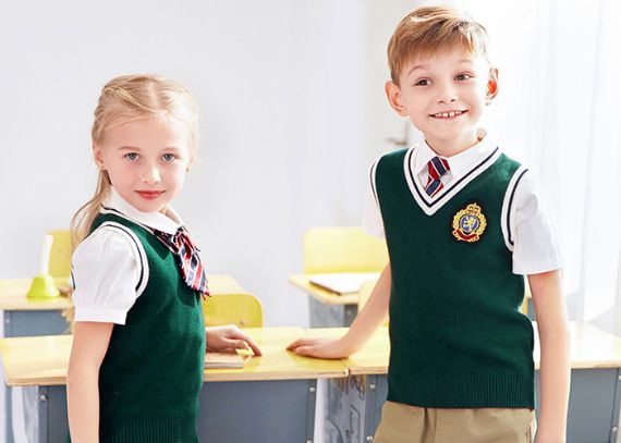 Chaleco suave tejido punto 12GG del suéter del uniforme escolar de la muchacha y del muchacho del cuello en V para la