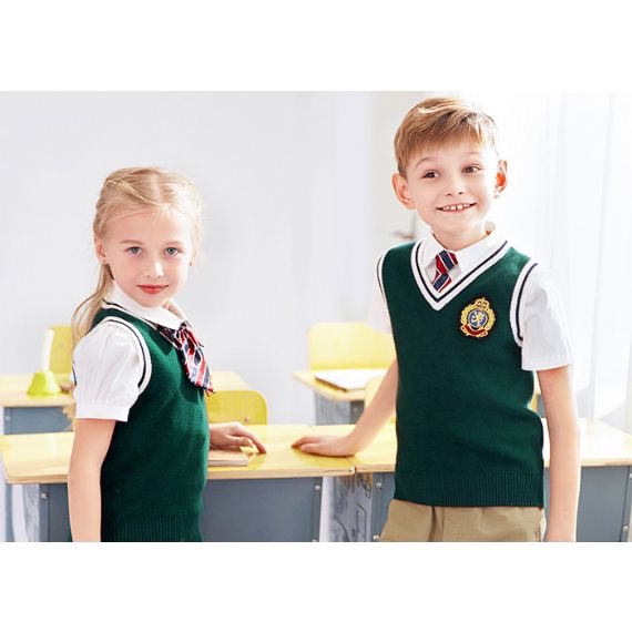 V Neck 12GG Knitted Soft Girl And Boy School Uniform Sweater Vest For Spring And Autumn