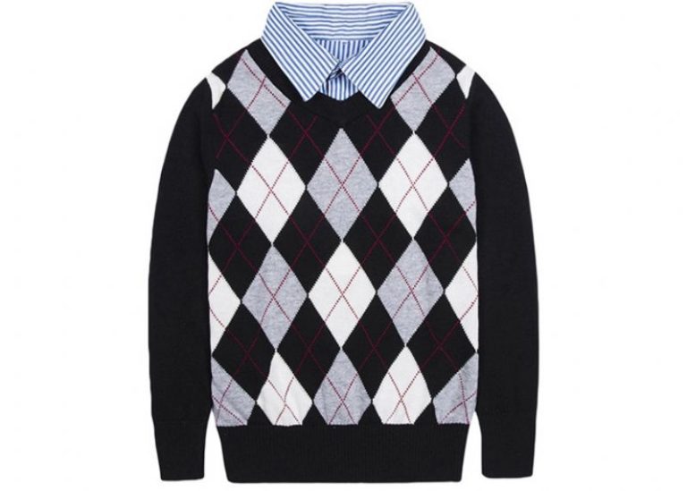 Cotton British Checked School Uniform Sweater