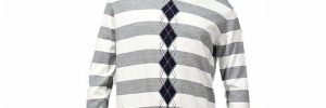 Mens Spring Intarsia Knitting Patterns V Neck Soft Yarn Striped Pullover Sweater