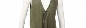 Dark Green V Neck Button Plain Knitted Mens Sleeveless Cardigan Sweater Vest