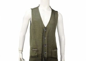 Dark Green V Neck Button Plain Knitted Mens Sleeveless Cardigan Sweater Vest