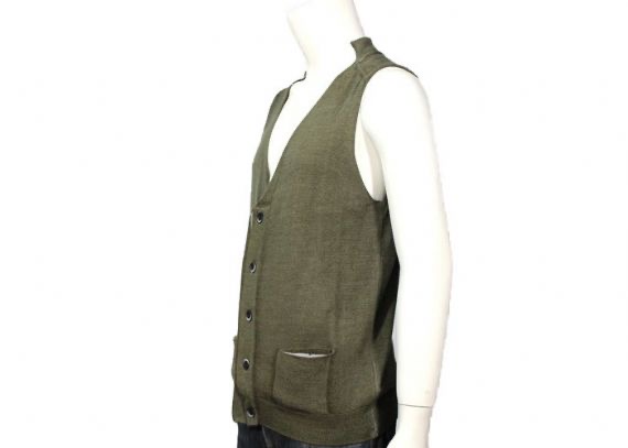 Cárdigan sin mangas con botones de cuello en V verde oscuro de punto liso para hombre chaleco suéter