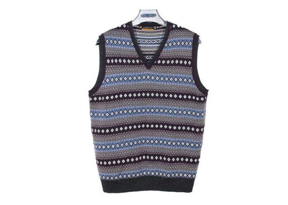 Chaleco sin mangas del suéter del tejido de cable para hombre de la caída del diseño del cuello en V en el modelo del