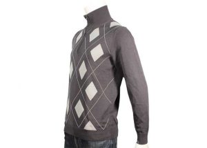 Classic Intasia Pattern High Neck Knitted Pullover Sweater With Zipper