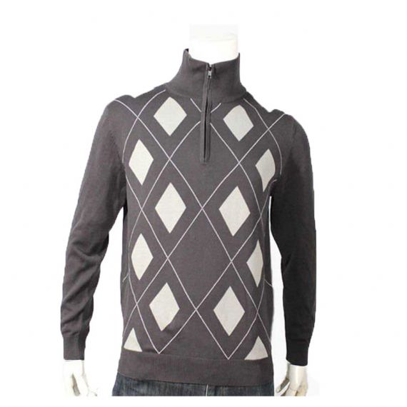 Suéter de punto con cuello alto y estampado clásico de Intasia con cremallera