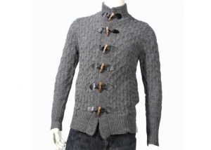 Chunky Knit Button Grey Cotton Acrylic Cable Mens Shawl Collar Cardigan Sweater