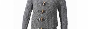Chunky Knit Button Grey Cotton Acrylic Cable Mens Shawl Collar Cardigan Sweater