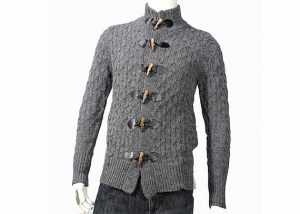 Chunky Knit Button Grey Cotton Acrylic Cable Mens Shawl Collar Cardigan Sweater