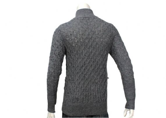 Suéter tipo cárdigan con cuello chal para hombre de cable de acrílico de algodón gris con botones de punto grueso
