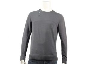 Long Sleeve Grey Color Mens Knit Sweater False Two Button Up On Shoulder