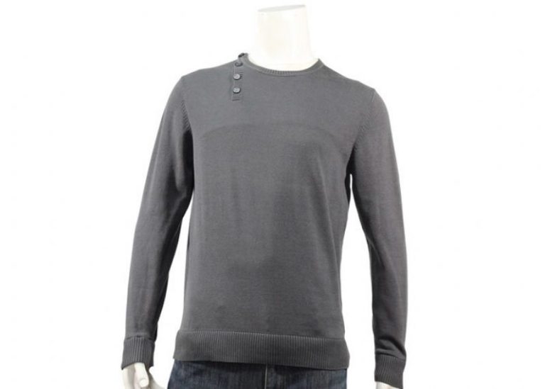 Long Sleeve Grey Color Mens Knit Sweater False Two Button Up On Shoulder