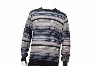 Wool Mens Knit Sweater Round Neck Pullover Winter Men Sweater In Striped Pattern