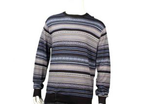 Wool Mens Knit Sweater Round Neck Pullover Winter Men Sweater In Striped Pattern