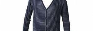 Long Sleeve Casual Mens Knit Sweater Cardigan White And Navy Color Striped