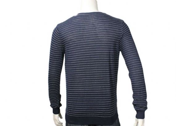 Cárdigan suéter de punto casual para hombre de manga larga color blanco y azul marino a rayas