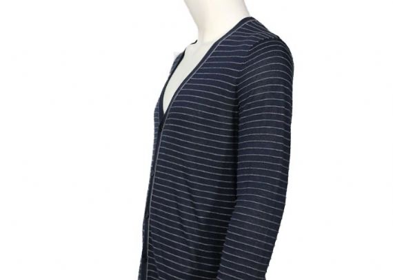 Cárdigan suéter de punto casual para hombre de manga larga color blanco y azul marino a rayas