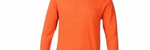 Orange Mens Pullover Sweater Plain Knitted Cotton And Spandex For Autumn