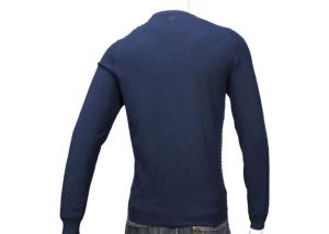 Men Jacquard Knit Winter Navy Round Neck Pullover Sweater Cotton And Polyester