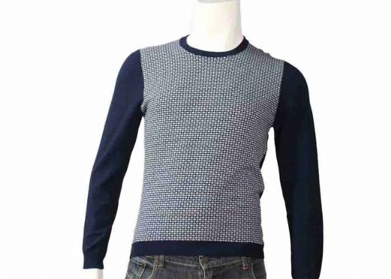 Jersey de cuello redondo azul marino de invierno de punto jacquard de hombre algodón y poliéster