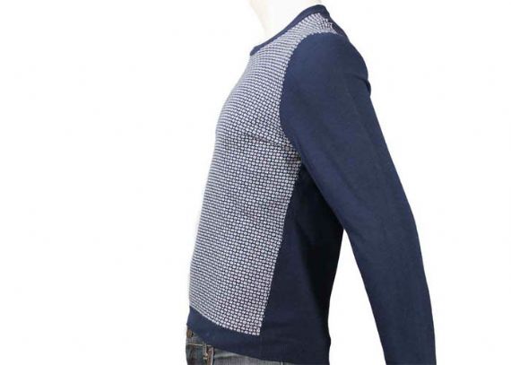 Jersey de cuello redondo azul marino de invierno de punto jacquard de hombre algodón y poliéster