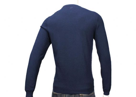 Jersey de cuello redondo azul marino de invierno de punto jacquard de hombre algodón y poliéster