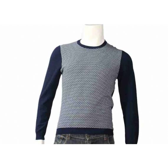 Jersey de cuello redondo azul marino de invierno de punto jacquard de hombre algodón y poliéster