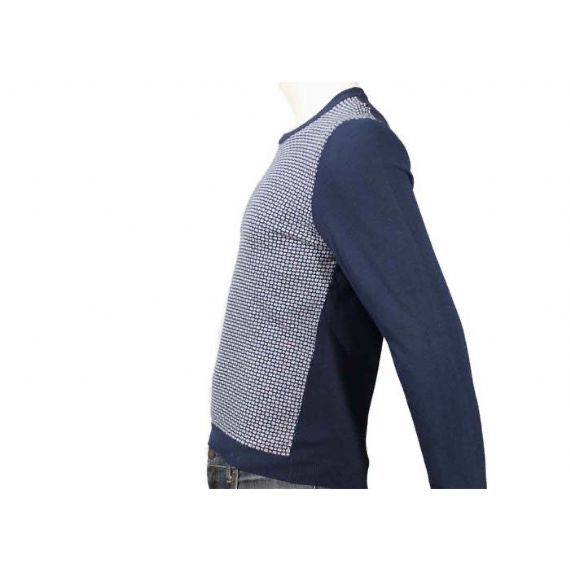 Jersey de cuello redondo azul marino de invierno de punto jacquard de hombre algodón y poliéster
