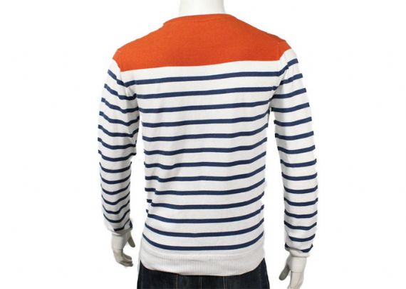 Suéter de punto liso con cuello redondo para hombre para primavera y otoño a rayas azules y blancas