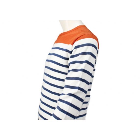 Plain Crew Neck Mens Knit Sweater For Spring And Autumn Blue And White Striped