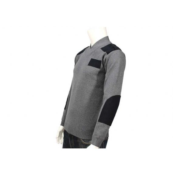 Suéter de cuello en V de gran tamaño con estampado de jerséis para hombre en estilo militar con parche en el hombro