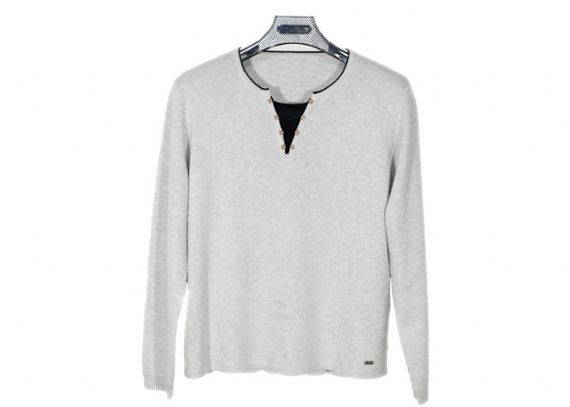 Suéteres de algodón para hombre de manga larga con estilo con cuello en V Jersey de punto con aguja completa